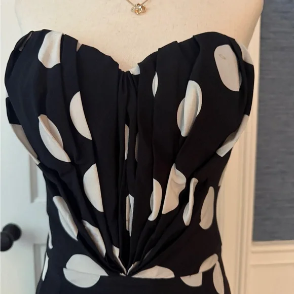 Dolce & Gabbana Black and White Ruched Strapless Bodycon Polkadot Dress - Picture 2 of 6